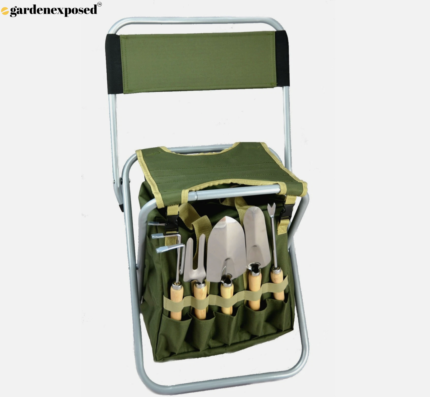 10-piece Gardening Tool Set with Zippered Detachable Tote and Folding Stool Seat